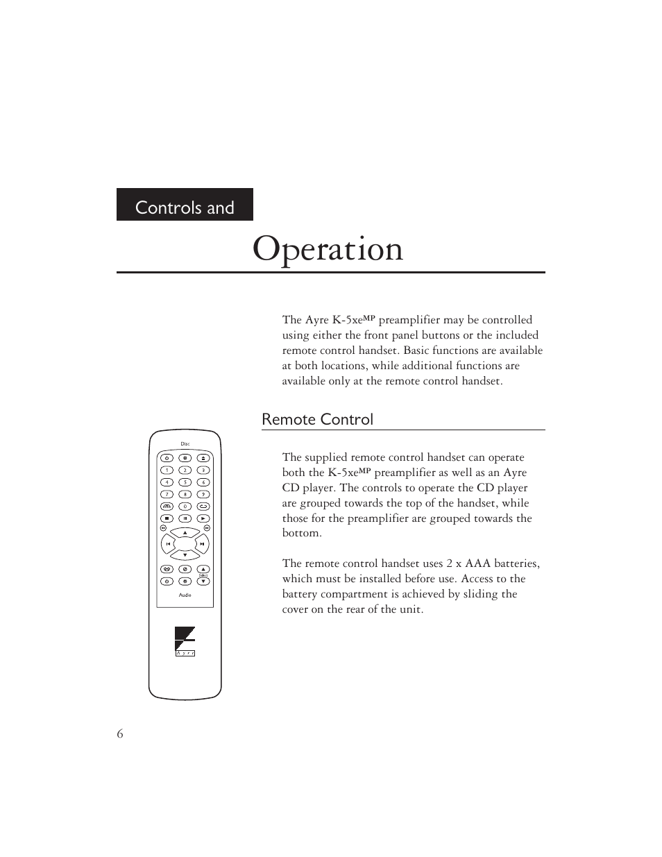 Operation, Controls and | AYRE K-5xe User Manual | Page 8 / 20