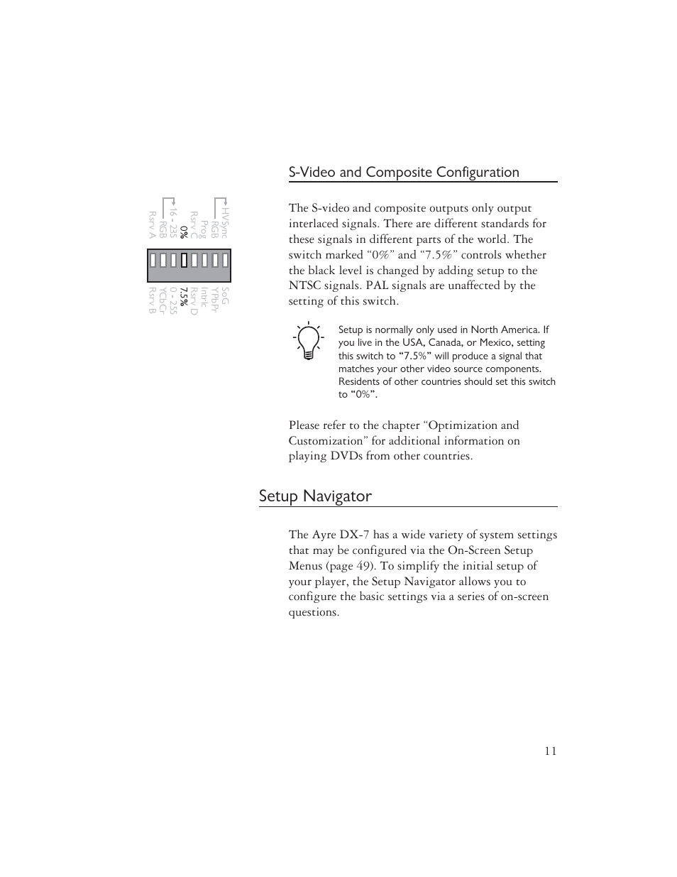 Setup navigator, S-video and composite configuration | Ayre Acoustics DX-7 User Manual | Page 13 / 88