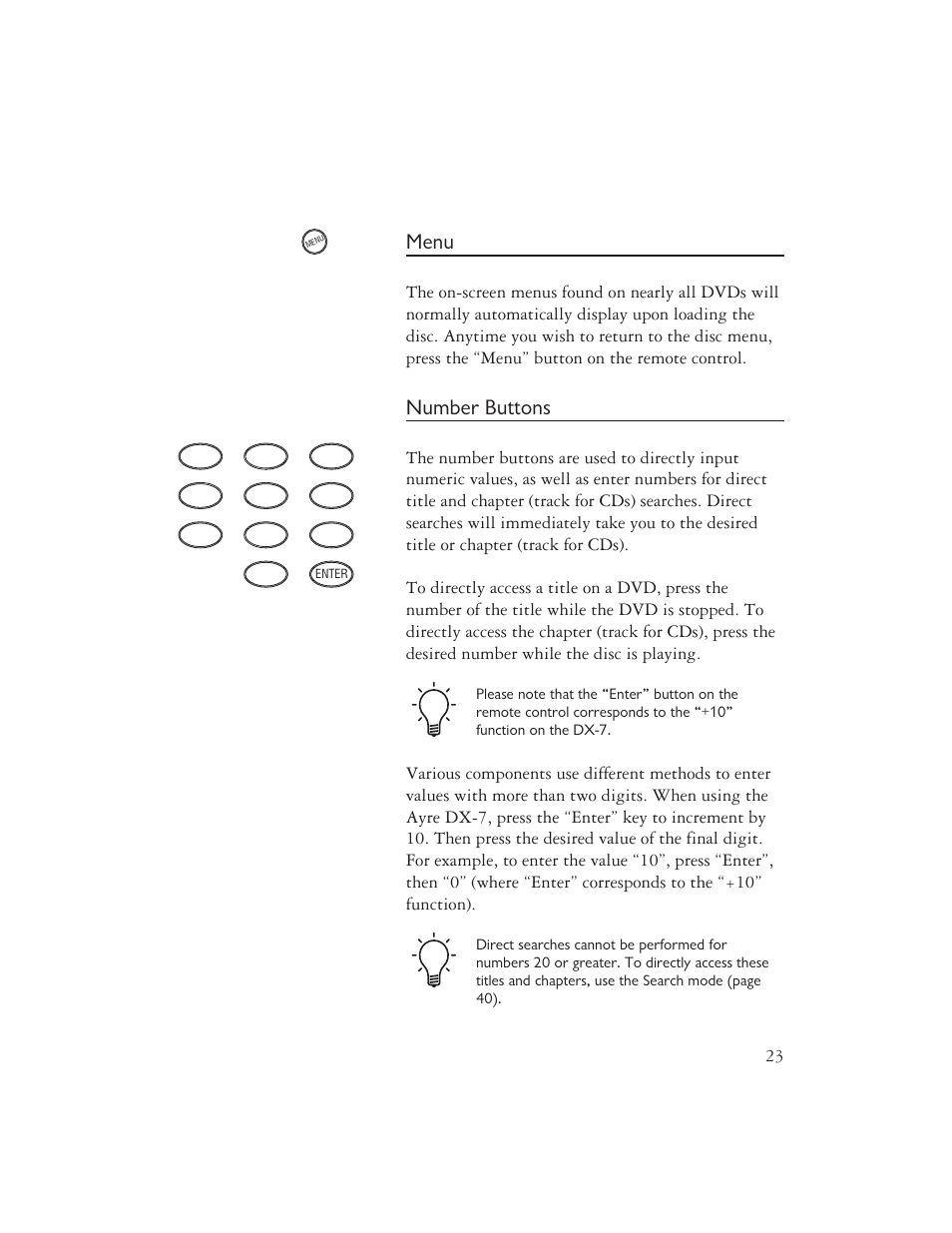 Menu, Number buttons | Ayre Acoustics DX-7 User Manual | Page 25 / 88