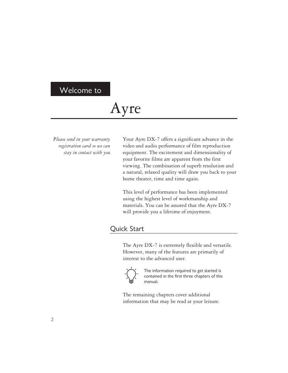 Ayre, Welcome to | Ayre Acoustics DX-7 User Manual | Page 4 / 88