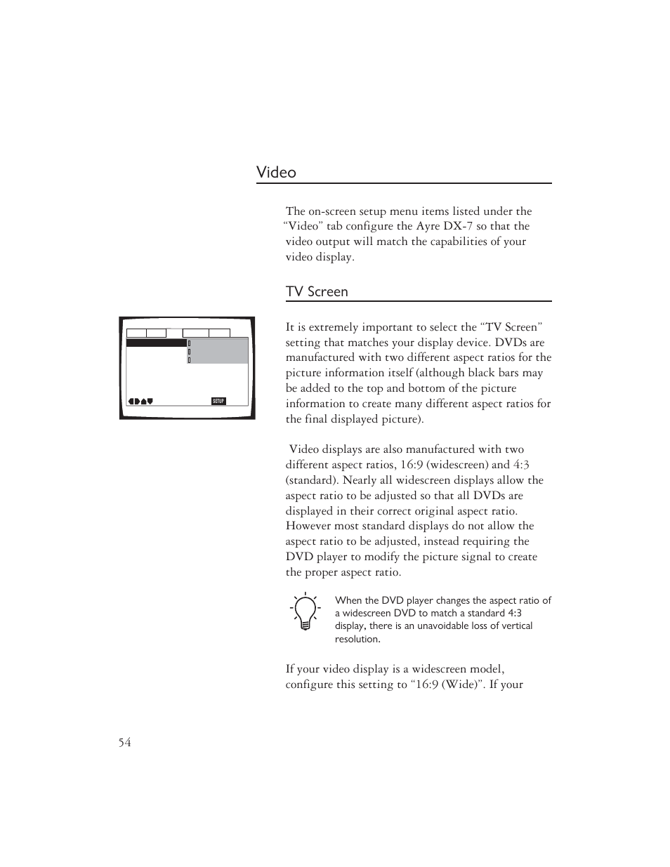 Video, Tv screen | Ayre Acoustics DX-7 User Manual | Page 56 / 88