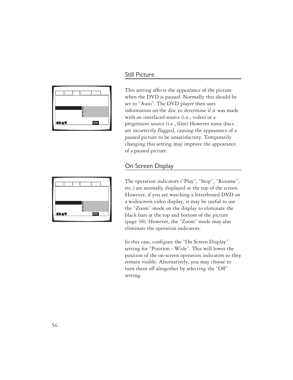 Still picture, On screen display | Ayre Acoustics DX-7 User Manual | Page 58 / 88