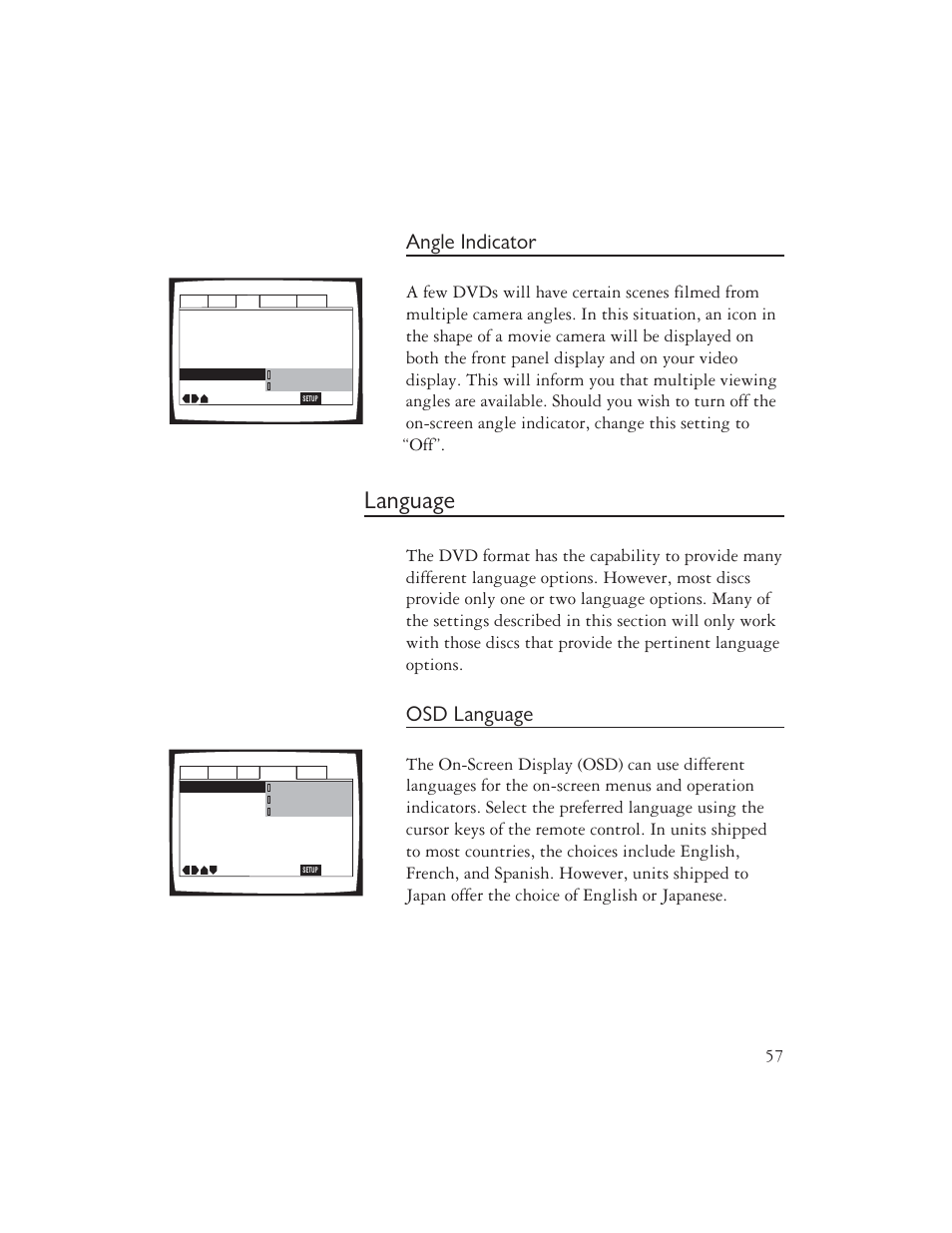Language, Angle indicator, Osd language | Ayre Acoustics DX-7 User Manual | Page 59 / 88
