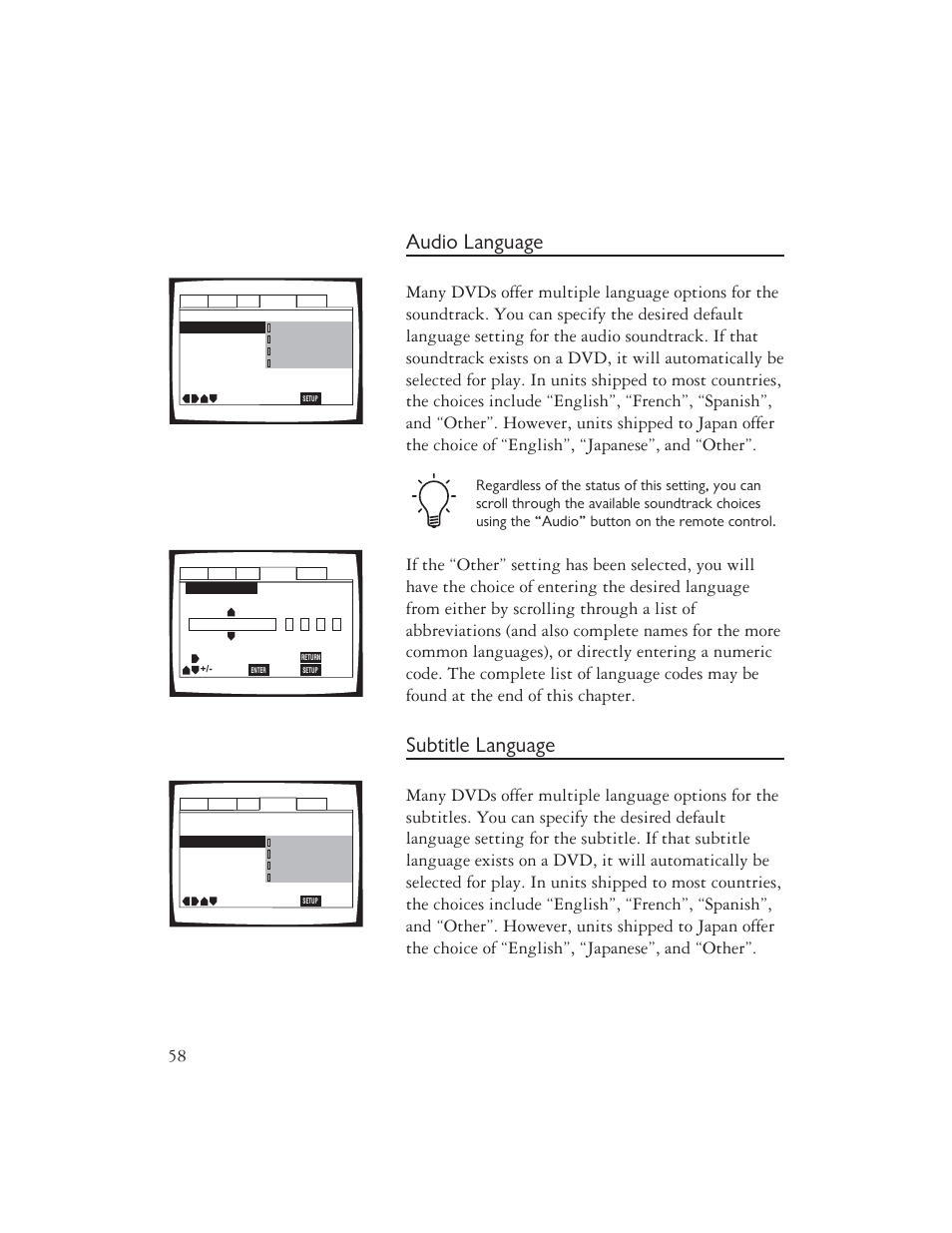 Audio language, Subtitle language | Ayre Acoustics DX-7 User Manual | Page 60 / 88