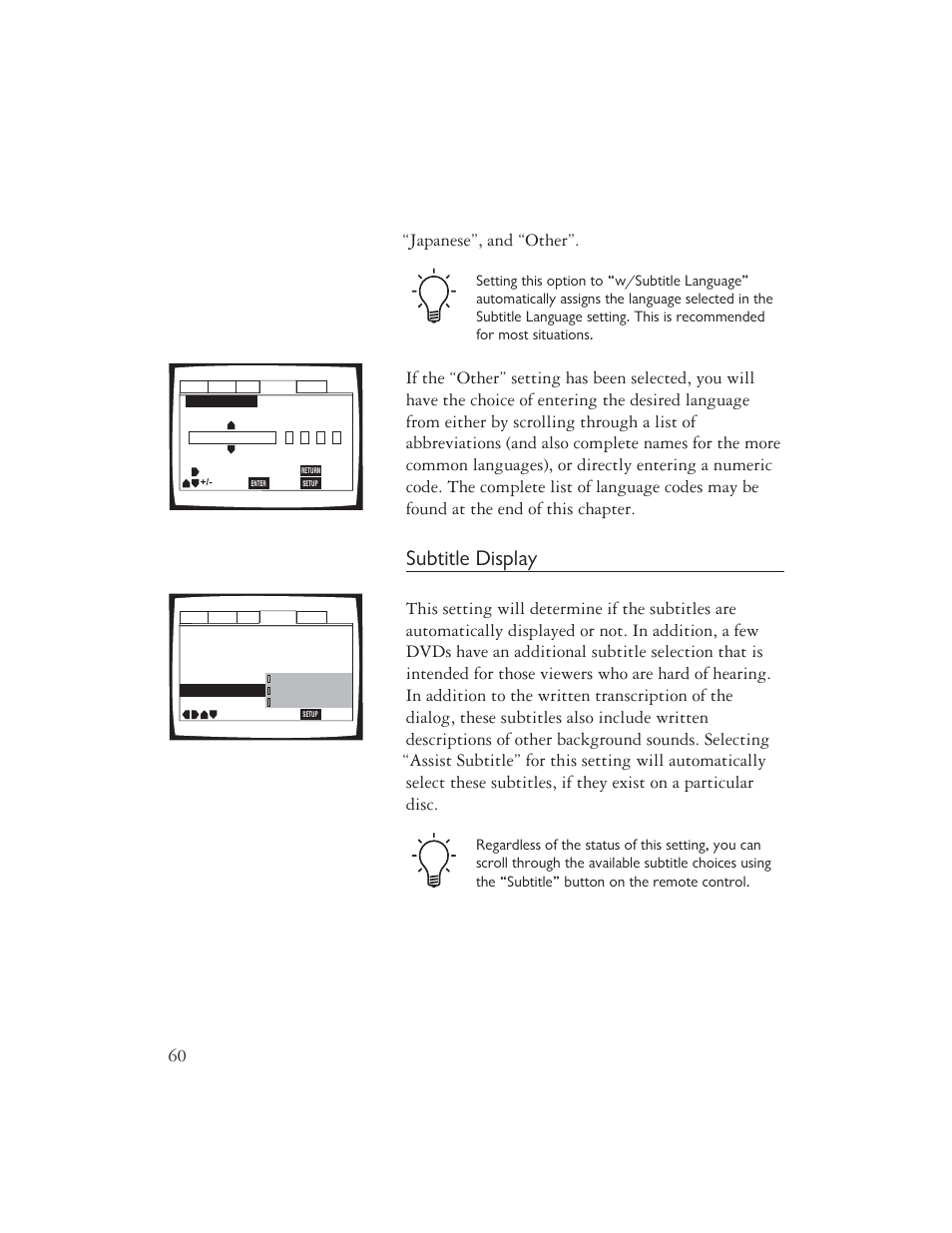 Subtitle display, Japanese”, and “other | Ayre Acoustics DX-7 User Manual | Page 62 / 88