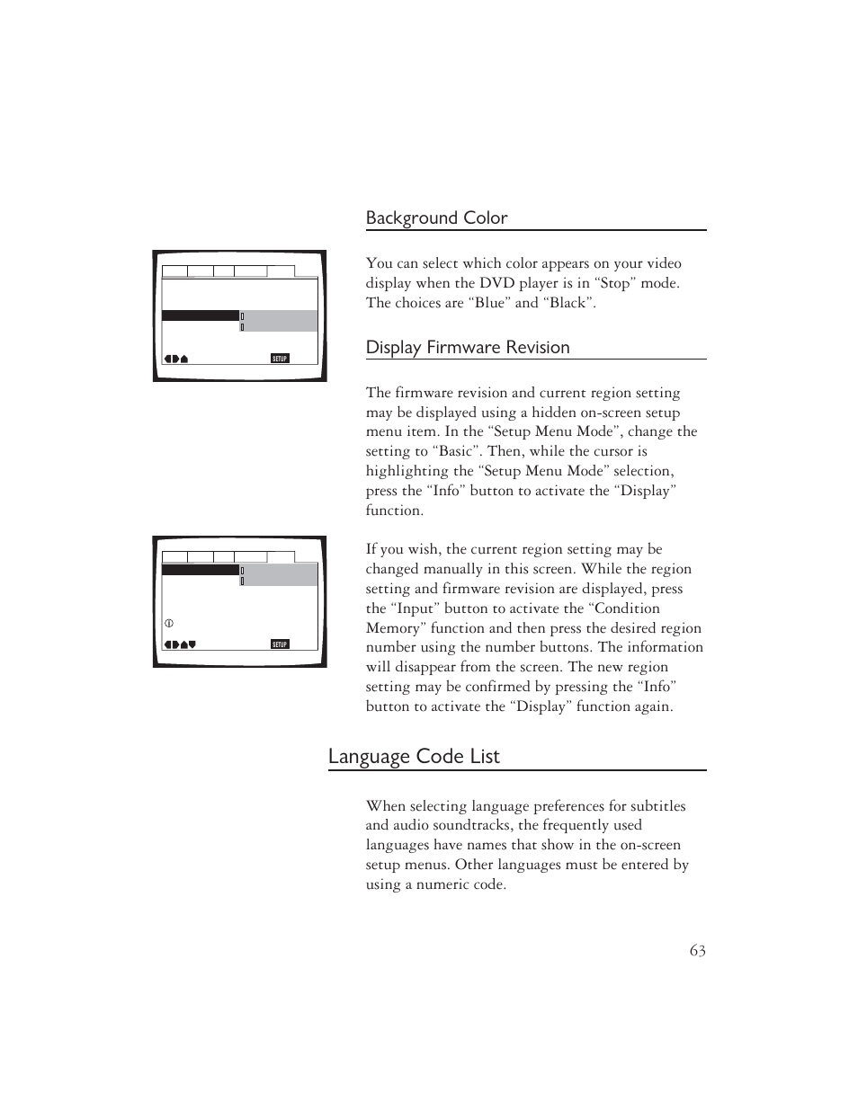 Language code list, Background color, Display firmware revision | Ayre Acoustics DX-7 User Manual | Page 65 / 88