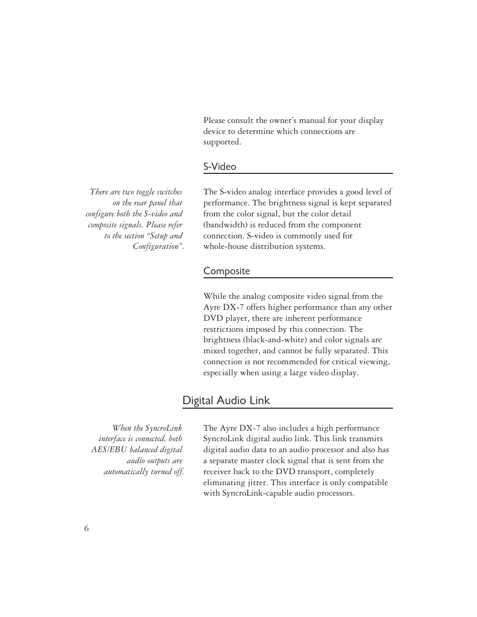 Digital audio link | Ayre Acoustics DX-7 User Manual | Page 8 / 88