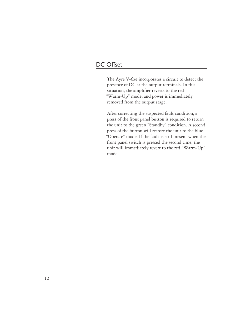 Dc offset | Ayre Acoustics V-6xe User Manual | Page 14 / 20