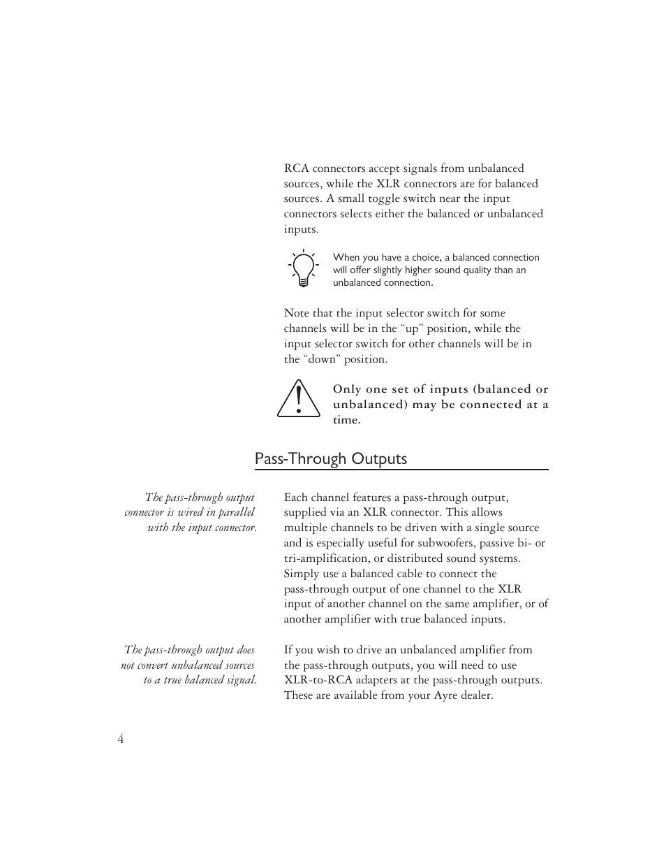 Pass-through outputs | Ayre Acoustics V-6xe User Manual | Page 6 / 20
