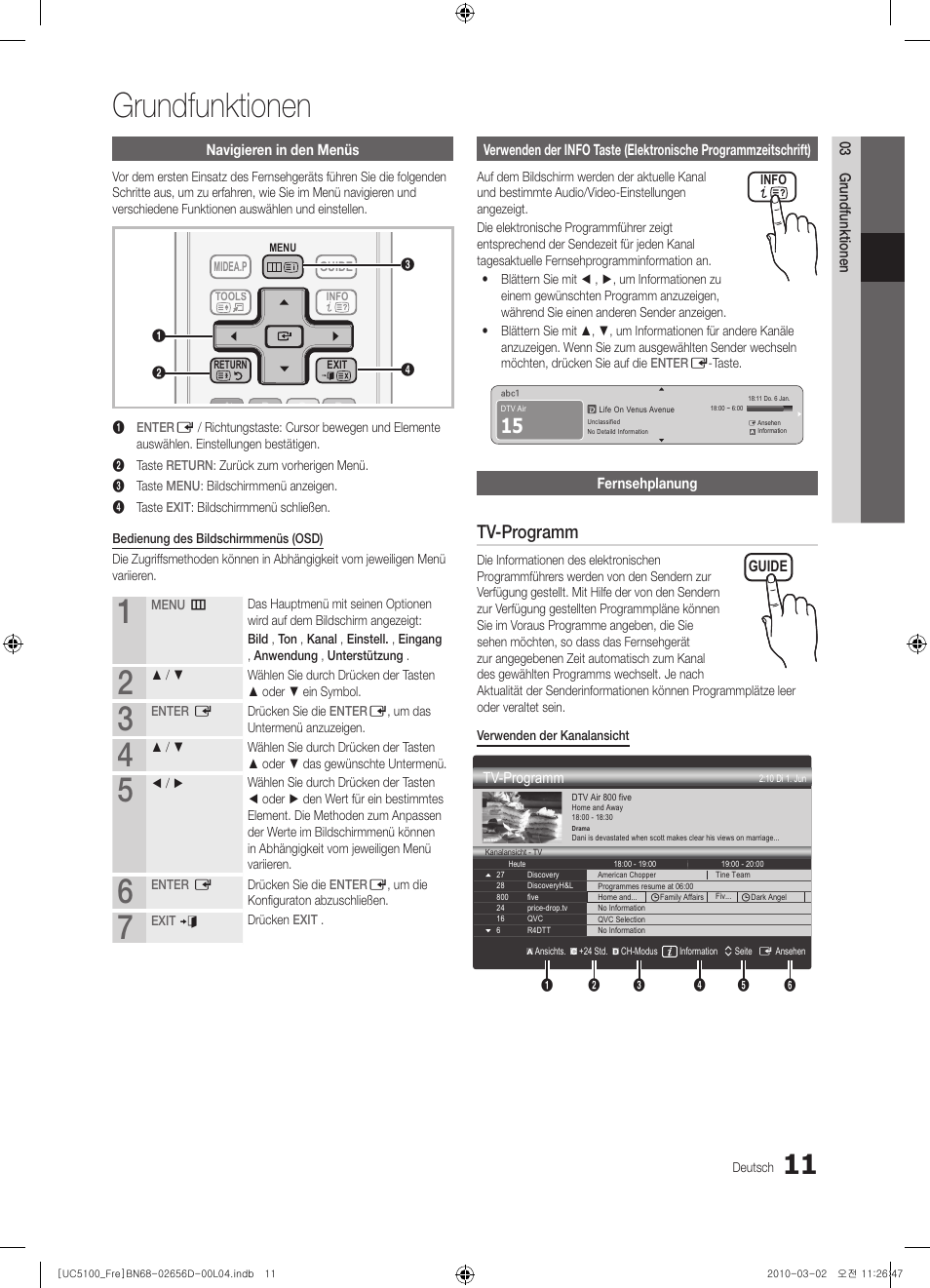 Grundfunktionen, Tv-programm | Samsung UE37C5100QW User Manual | Page 111 / 201