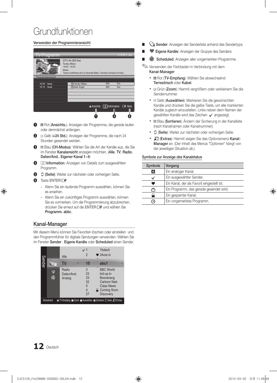 Grundfunktionen, Kanal-manager | Samsung UE37C5100QW User Manual | Page 112 / 201