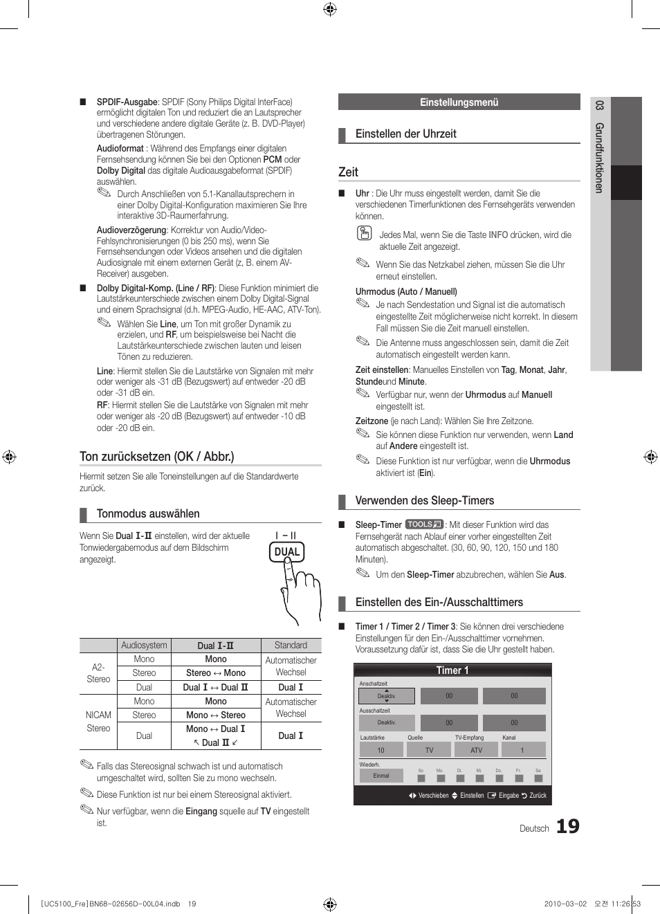 Ton zurücksetzen (ok / abbr.), Zeit | Samsung UE37C5100QW User Manual | Page 119 / 201