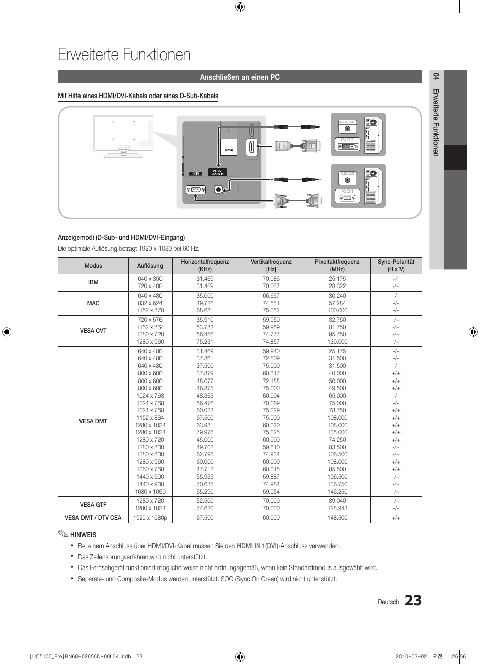Erweiterte funktionen | Samsung UE37C5100QW User Manual | Page 123 / 201