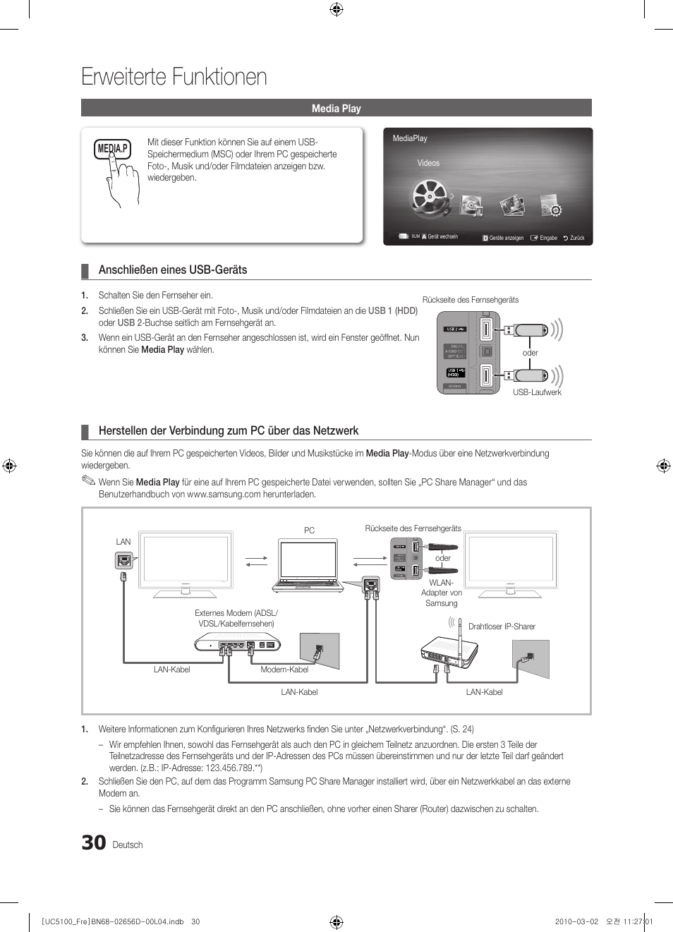 Erweiterte funktionen | Samsung UE37C5100QW User Manual | Page 130 / 201