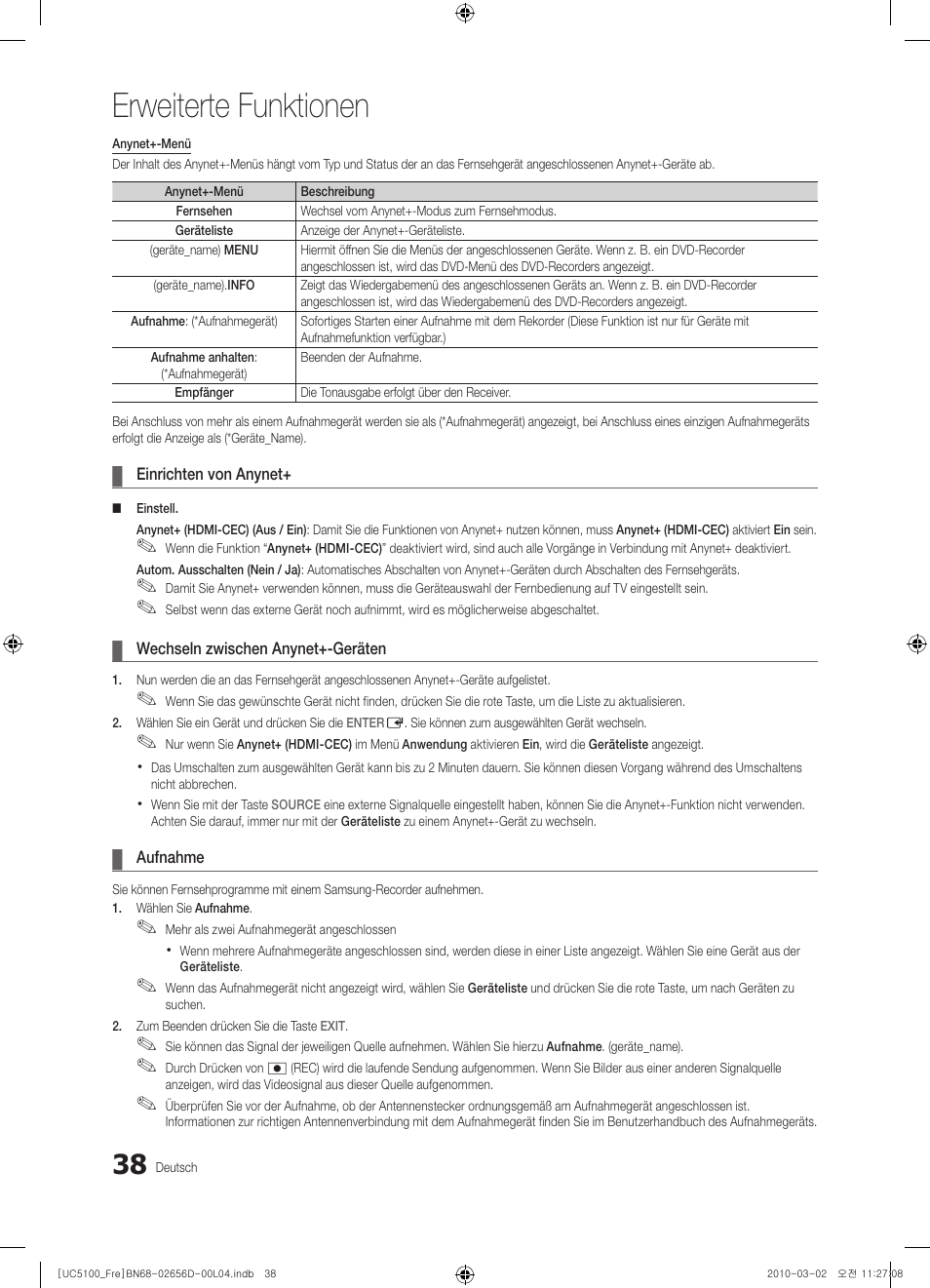 Erweiterte funktionen | Samsung UE37C5100QW User Manual | Page 138 / 201