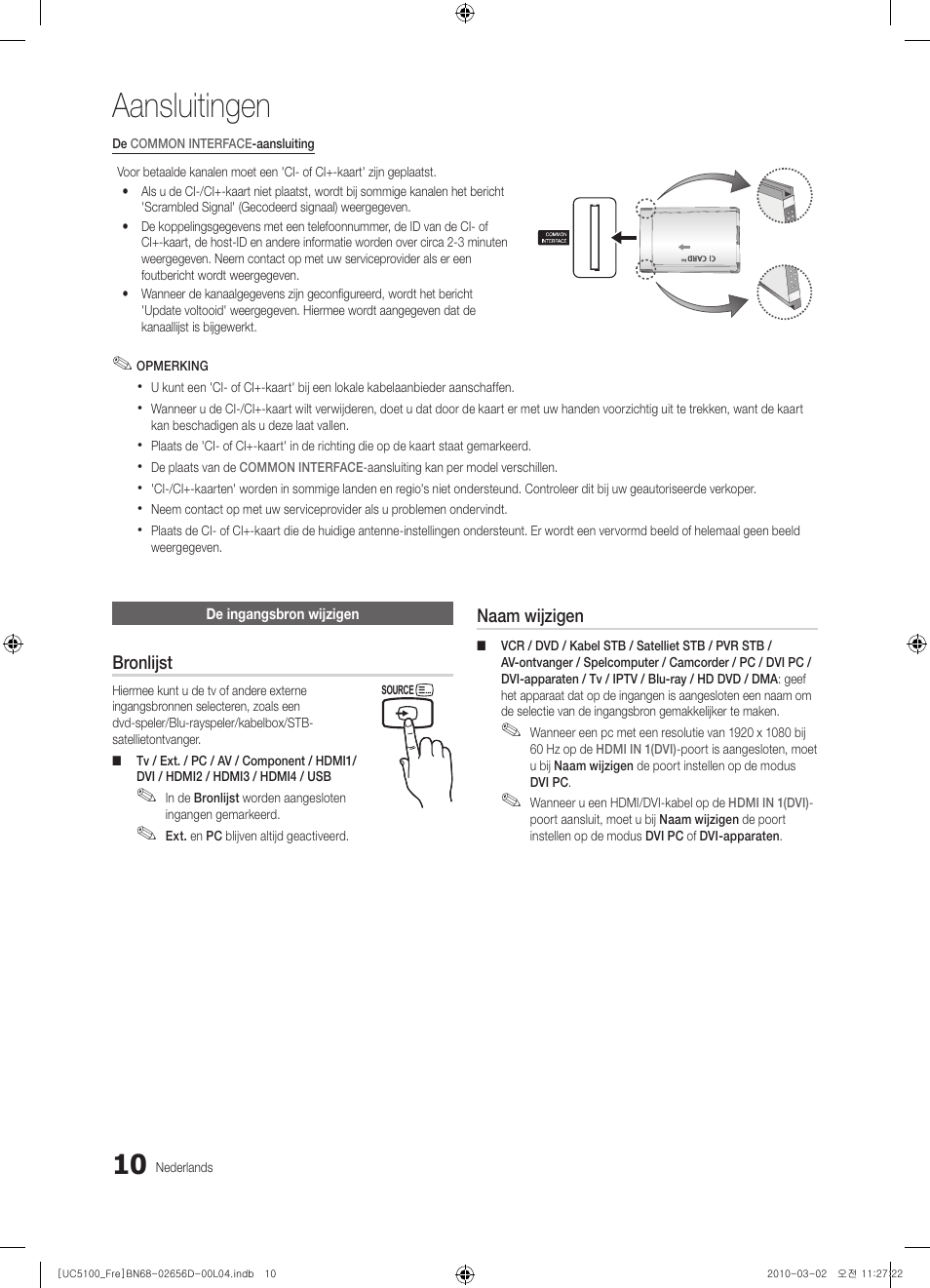 Aansluitingen | Samsung UE37C5100QW User Manual | Page 160 / 201