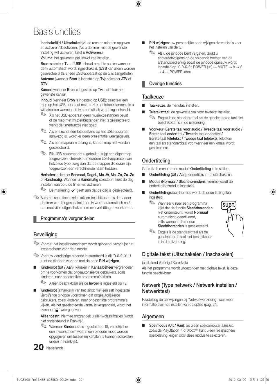 Basisfuncties | Samsung UE37C5100QW User Manual | Page 170 / 201
