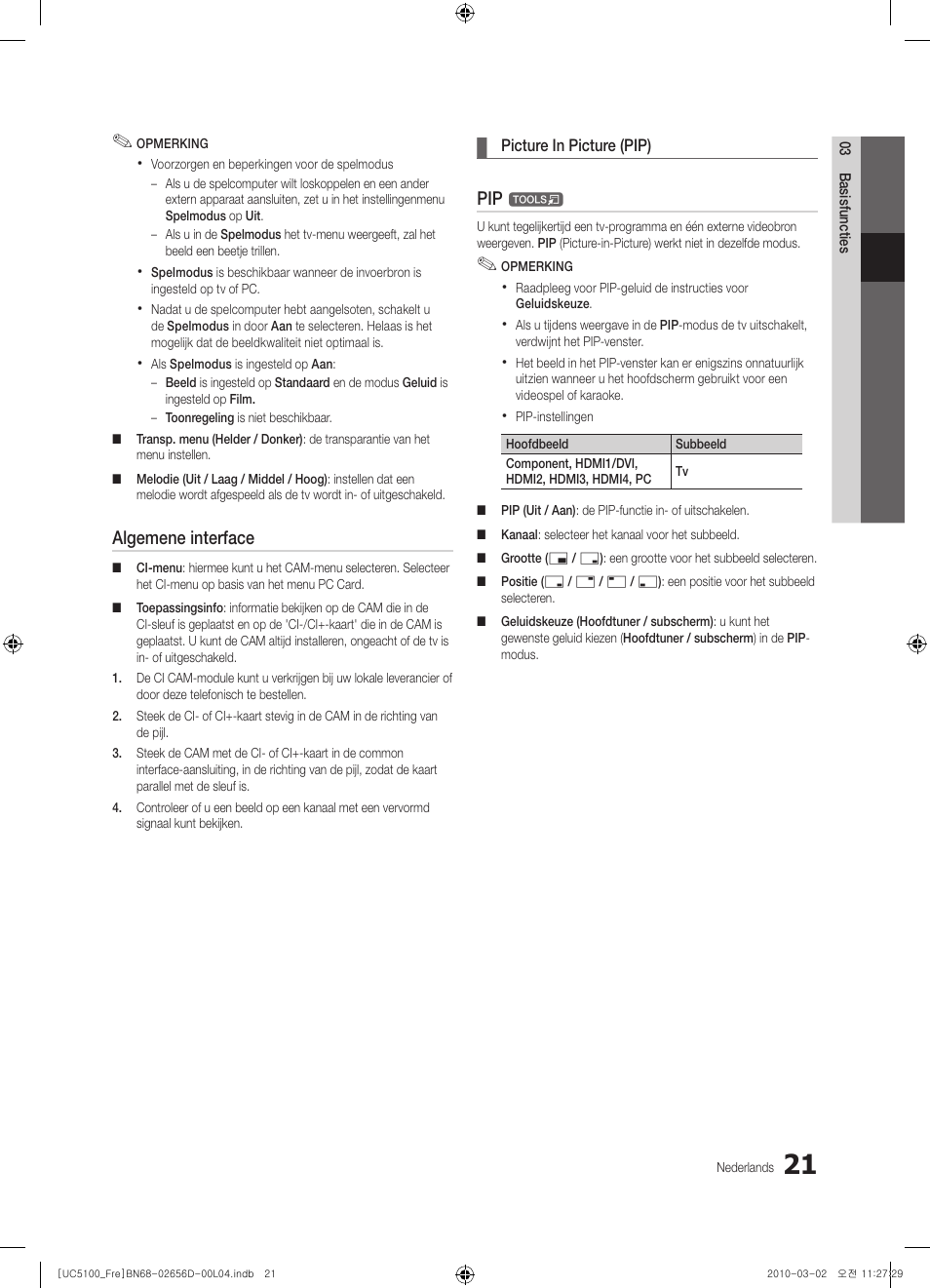 Algemene interface | Samsung UE37C5100QW User Manual | Page 171 / 201