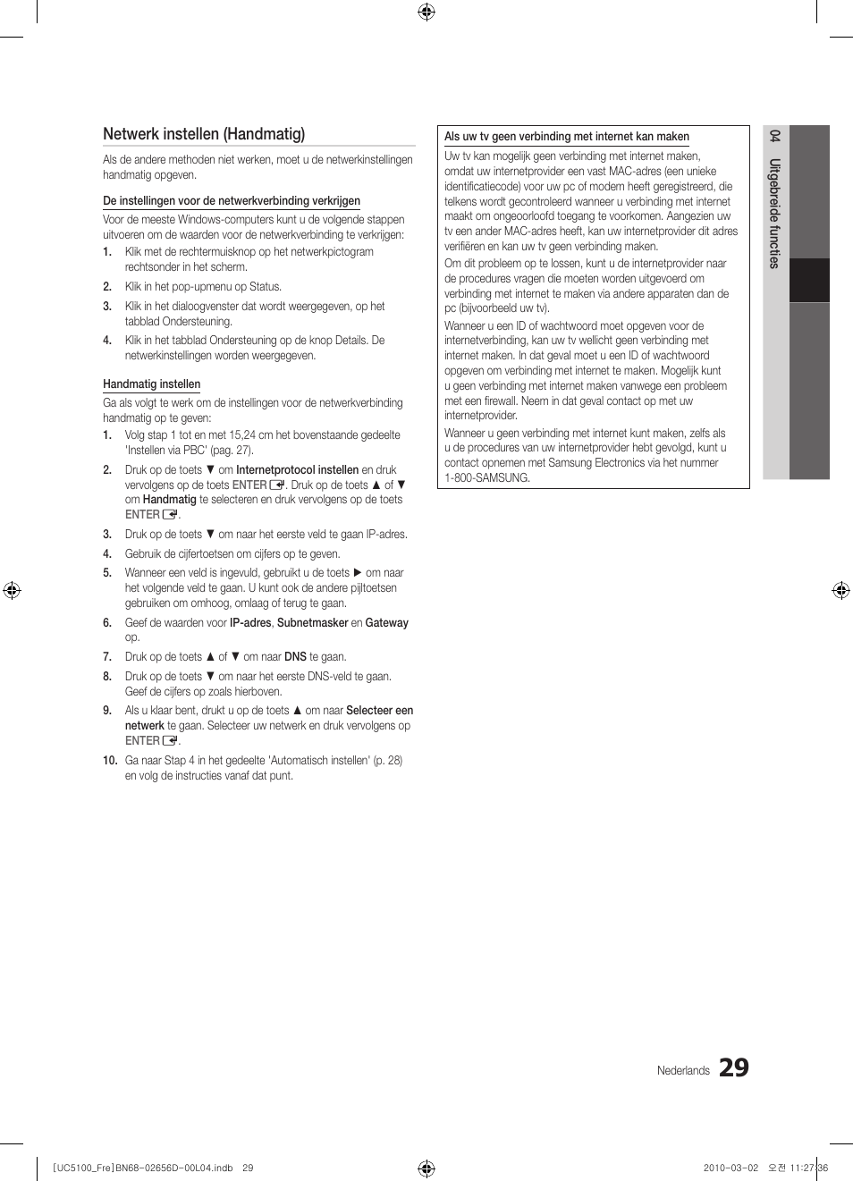 Netwerk instellen (handmatig) | Samsung UE37C5100QW User Manual | Page 179 / 201