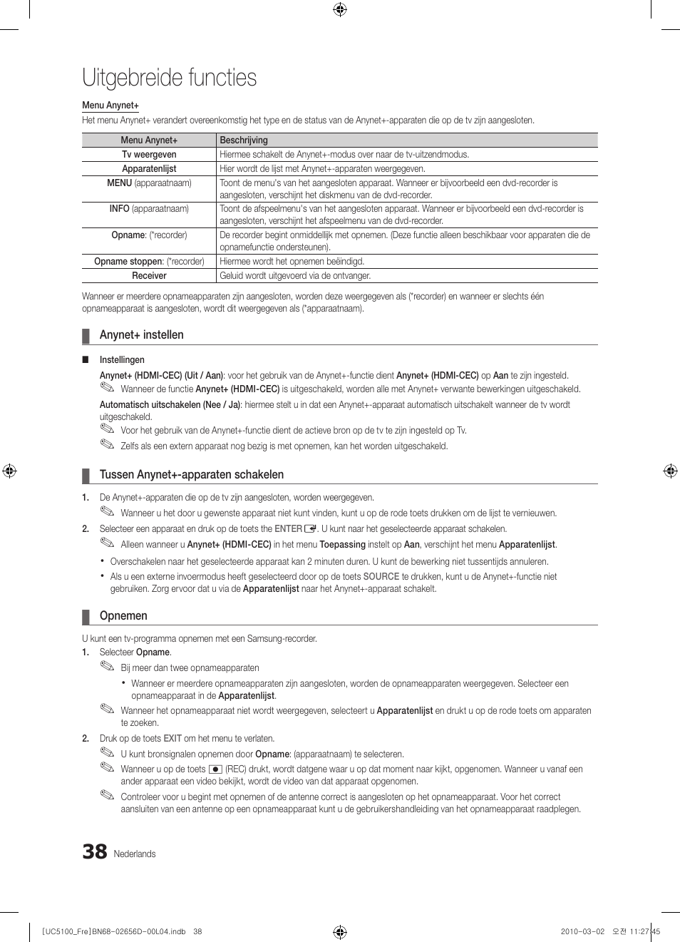 Uitgebreide functies | Samsung UE37C5100QW User Manual | Page 188 / 201