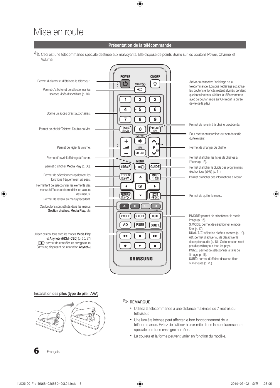 Mise en route | Samsung UE37C5100QW User Manual | Page 56 / 201
