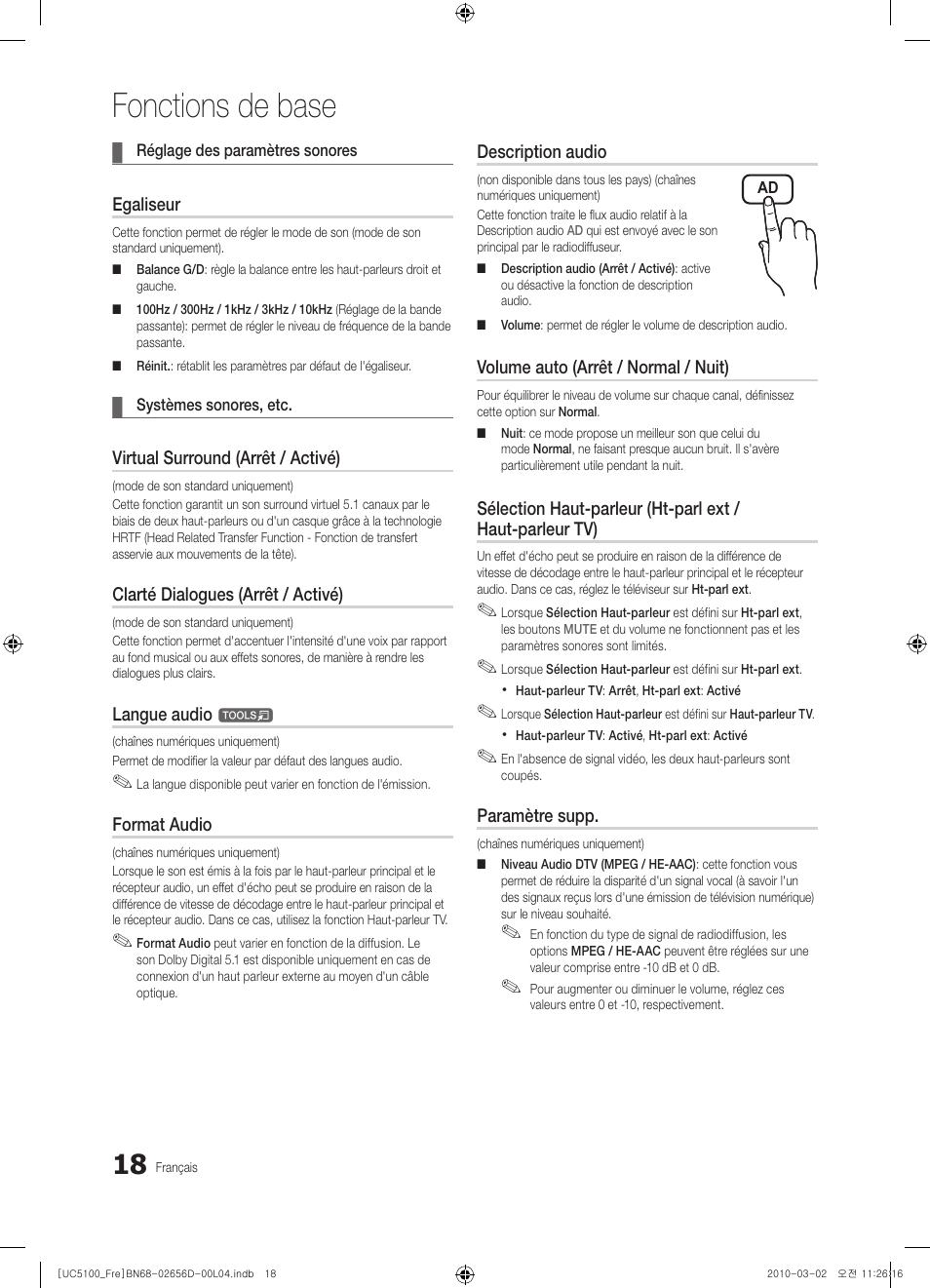 Fonctions de base | Samsung UE37C5100QW User Manual | Page 68 / 201