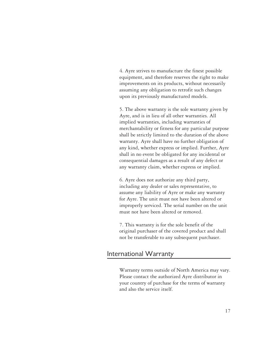 International warranty | AYRE CX-7e User Manual | Page 19 / 24