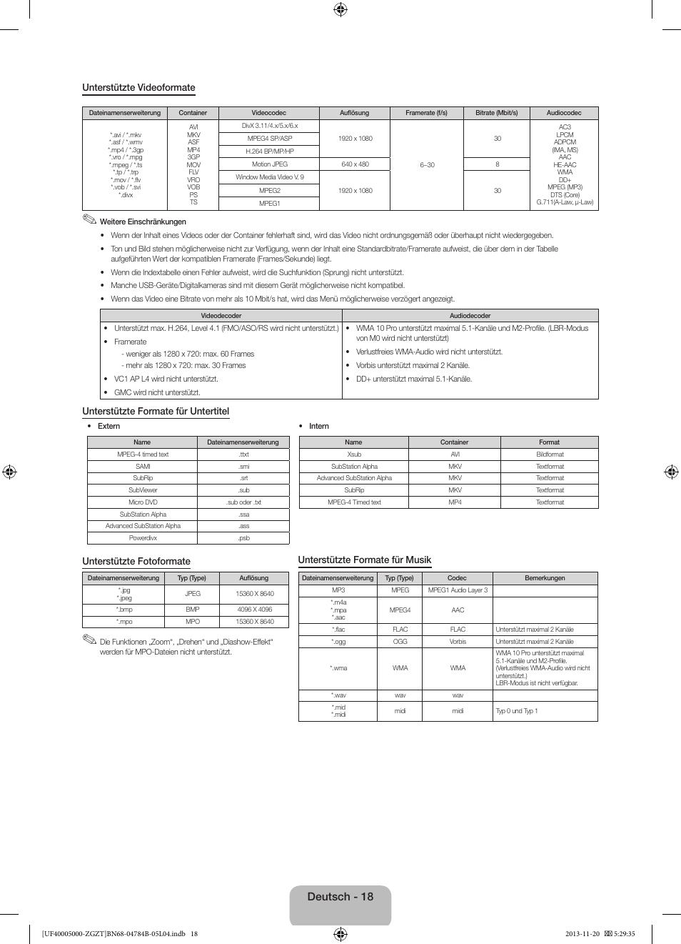 Deutsch - 18 | Samsung UE50F5000AW User Manual | Page 36 / 75
