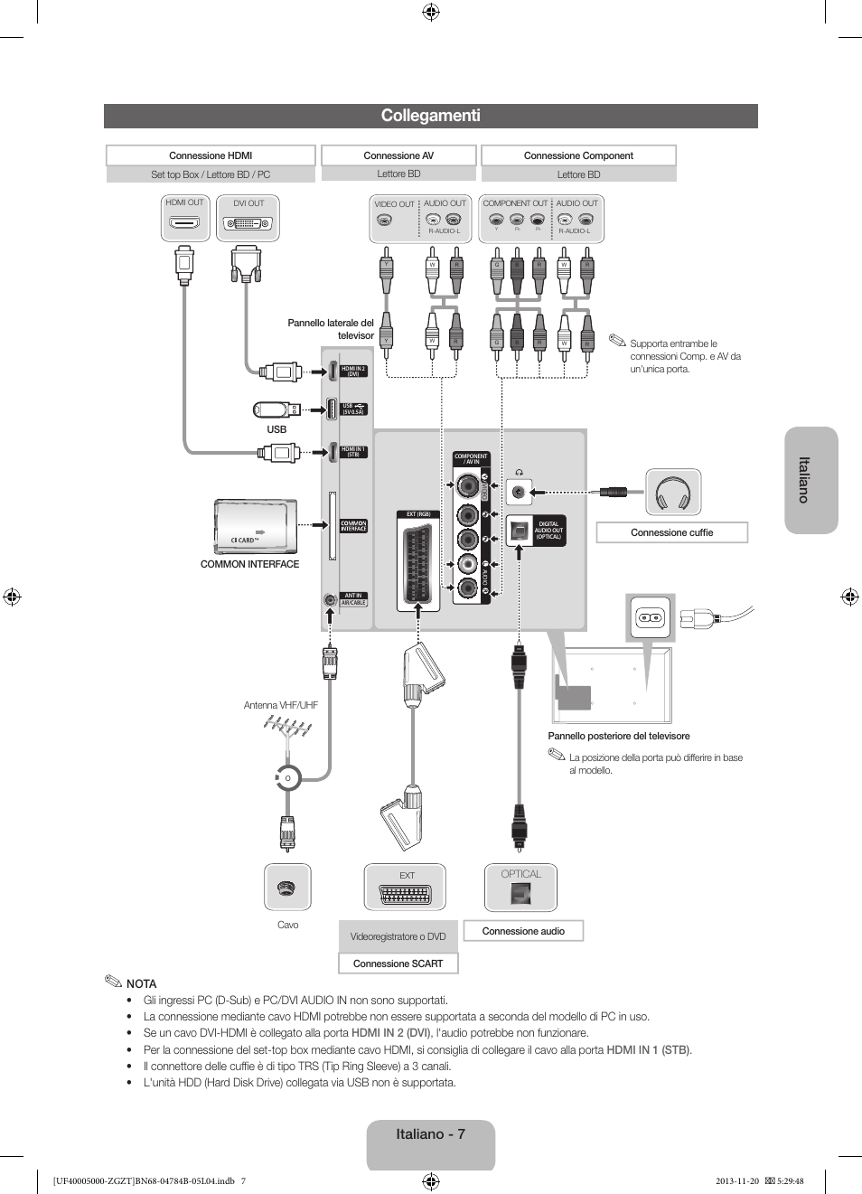 Collegamenti, Italiano, Italiano - 7 | Samsung UE50F5000AW User Manual | Page 61 / 75