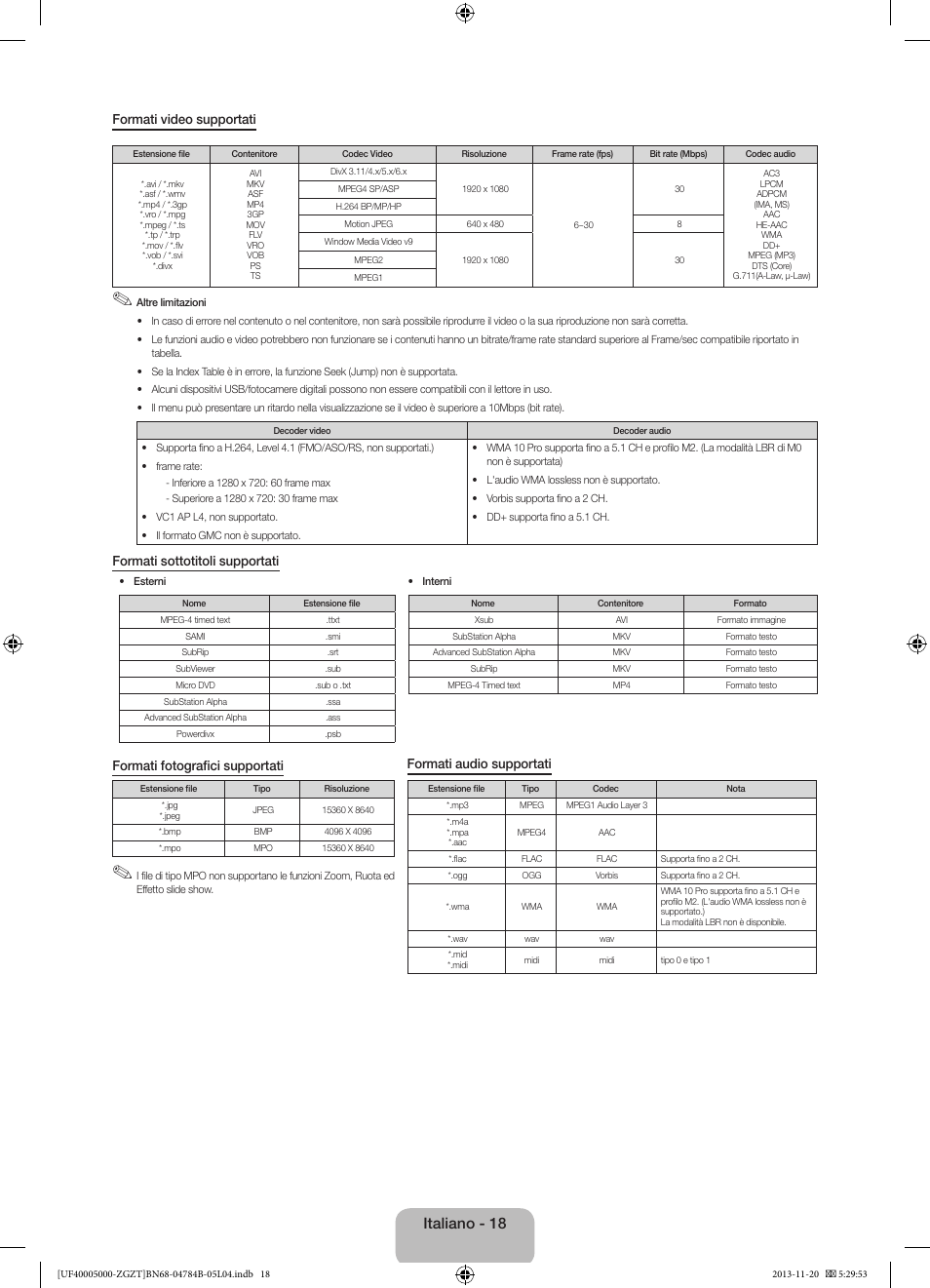 Italiano - 18 | Samsung UE50F5000AW User Manual | Page 72 / 75