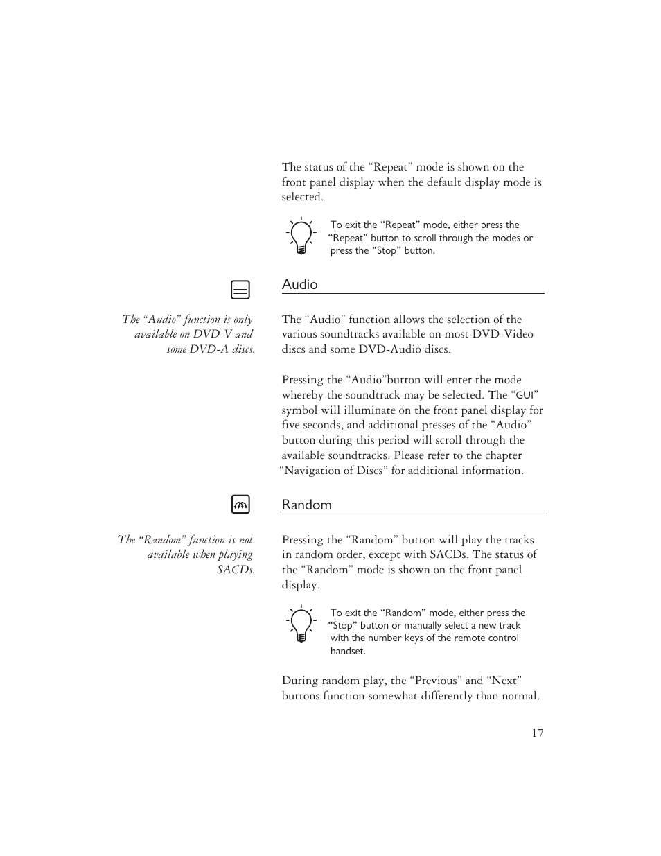 Audio, Random | AYRE C-5xe User Manual | Page 19 / 40