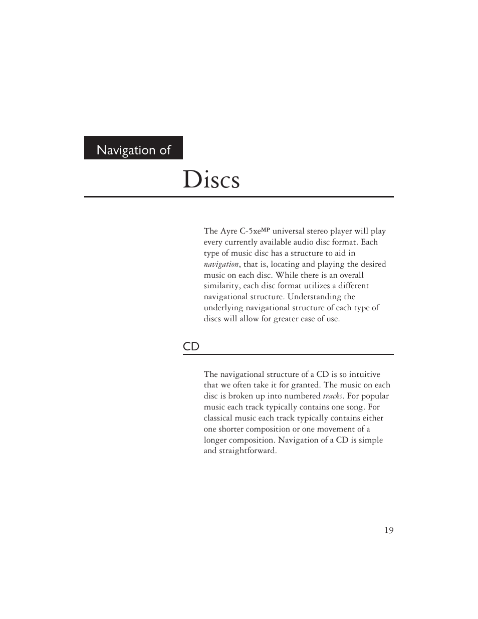 Discs, Navigation of | AYRE C-5xe User Manual | Page 21 / 40
