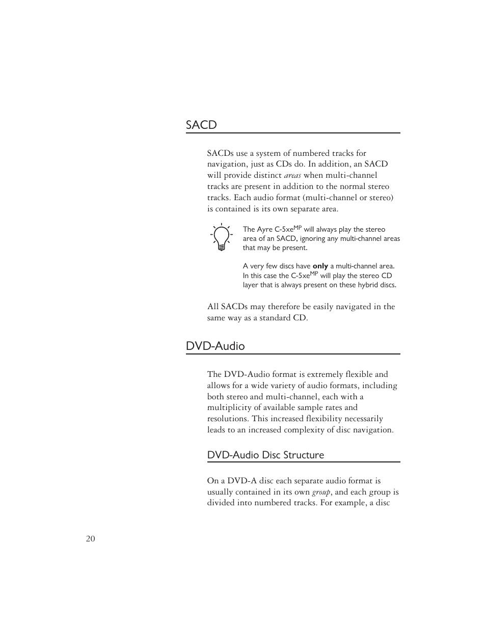 Sacd, Dvd-audio, Dvd-audio disc structure | AYRE C-5xe User Manual | Page 22 / 40