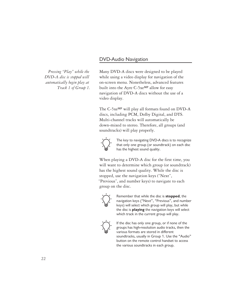 Dvd-audio navigation | AYRE C-5xe User Manual | Page 24 / 40