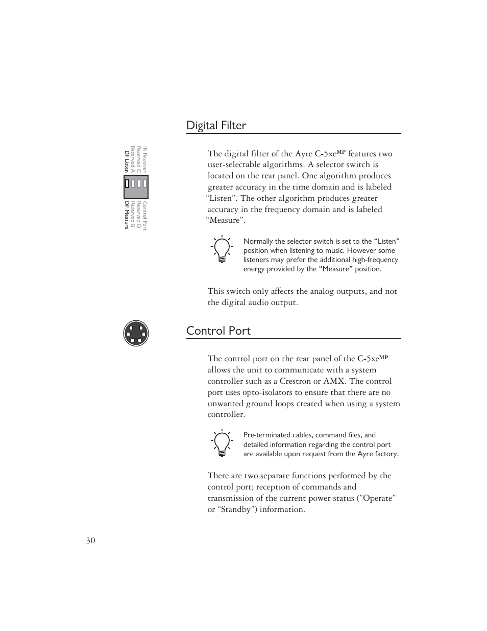 Digital filter, Control port | AYRE C-5xe User Manual | Page 32 / 40