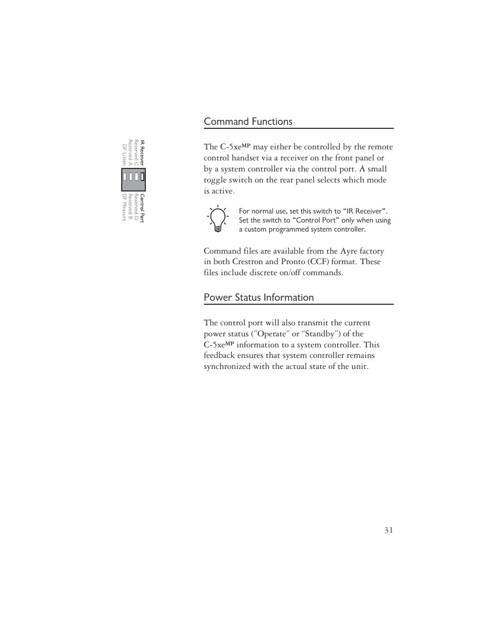 Command functions, Power status information | AYRE C-5xe User Manual | Page 33 / 40