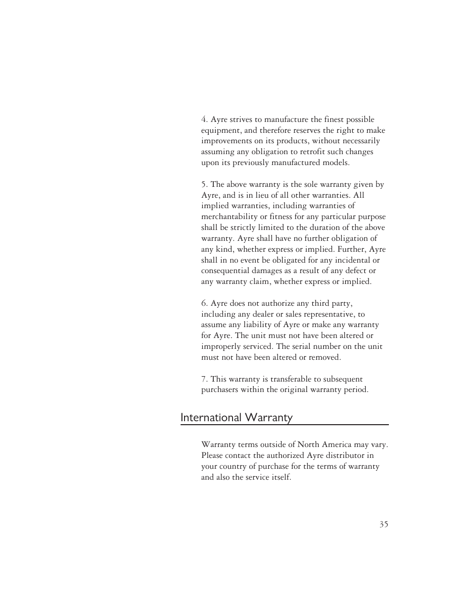 International warranty | AYRE C-5xe User Manual | Page 37 / 40