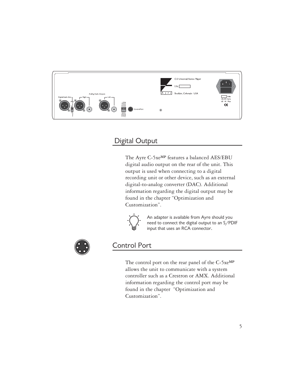 Digital output, Control port | AYRE C-5xe User Manual | Page 7 / 40