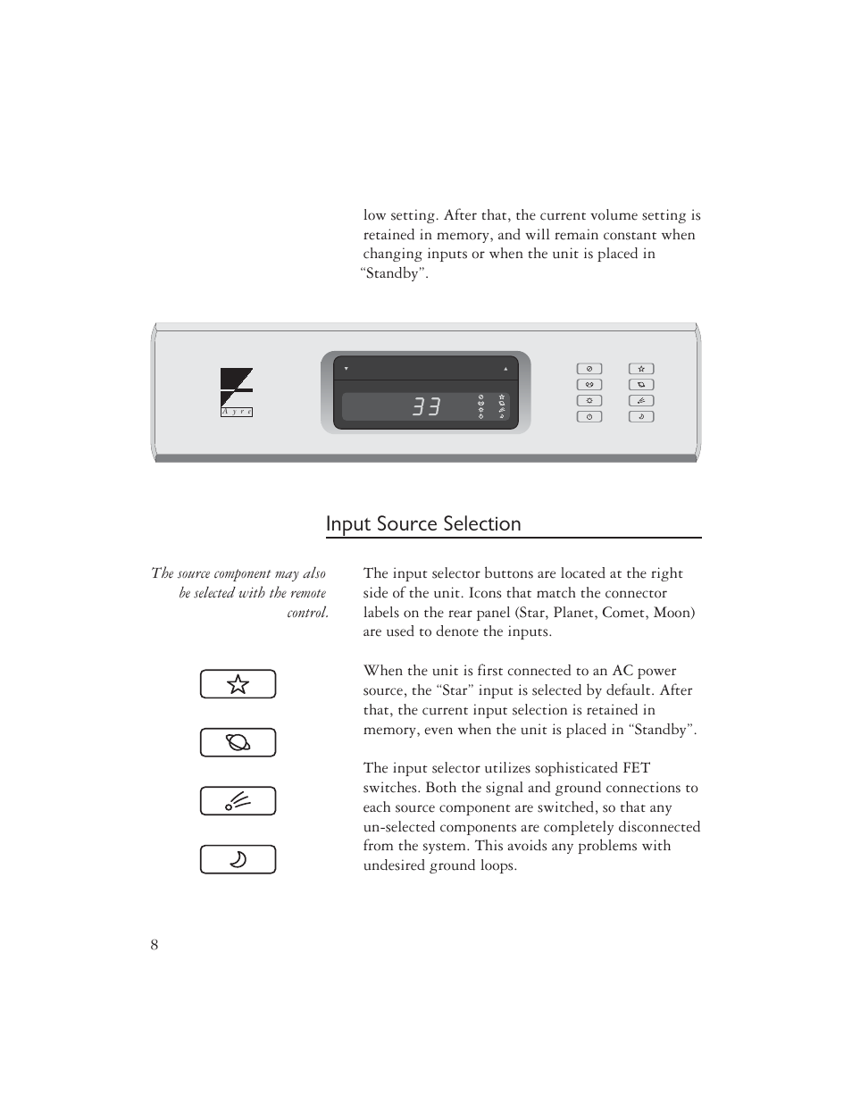 Input source selection | Ayre Acoustics AX-7 User Manual | Page 10 / 20