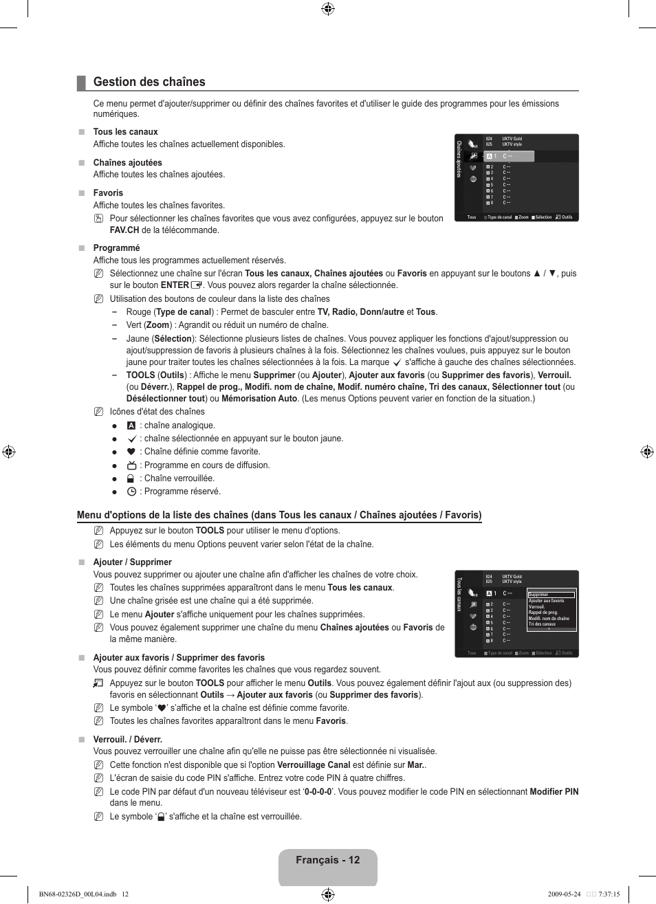Gestion des chaînes, Français - 12 | Samsung LE46B620R3P User Manual | Page 120 / 204