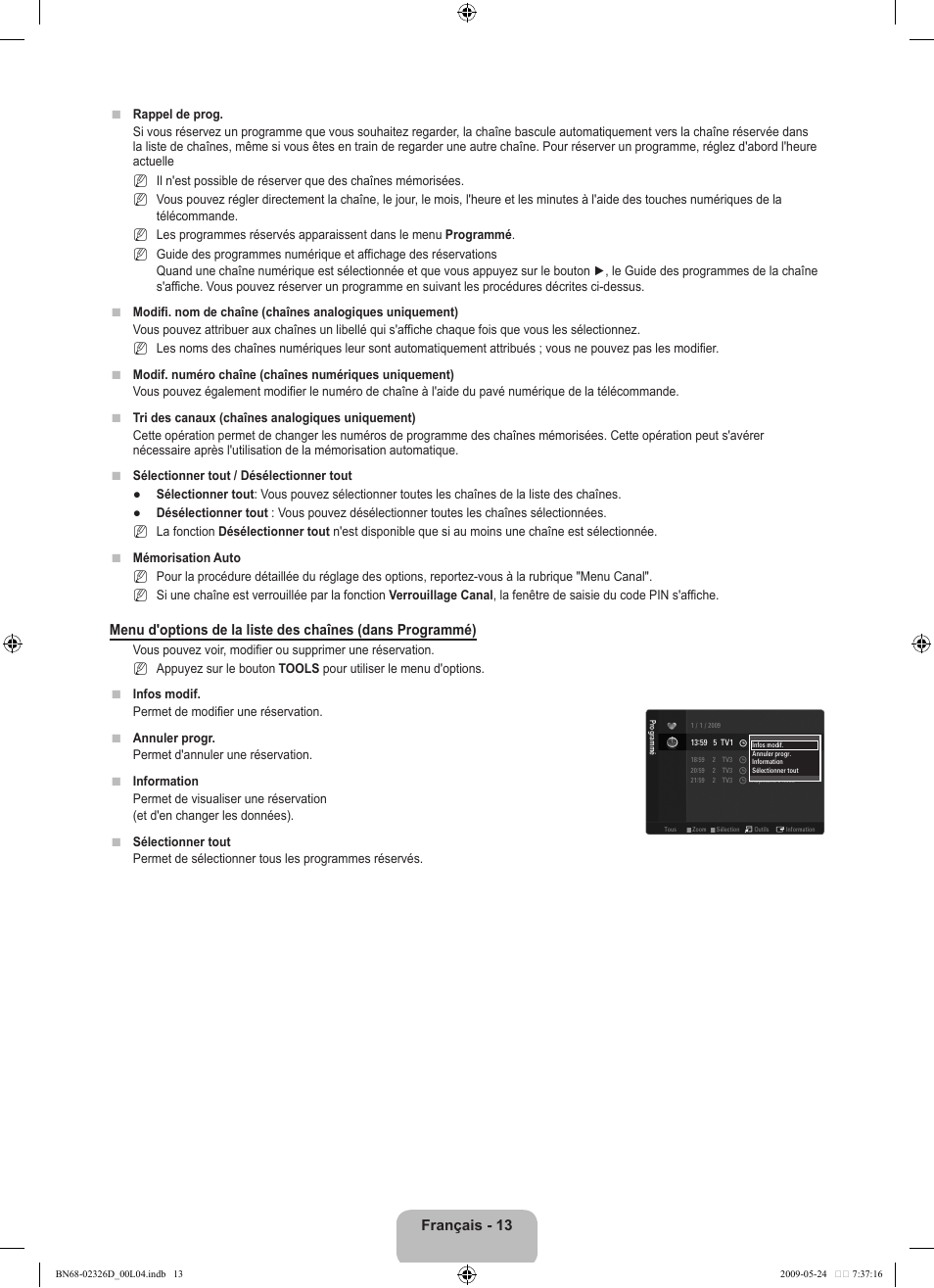 Français - 13 | Samsung LE46B620R3P User Manual | Page 121 / 204