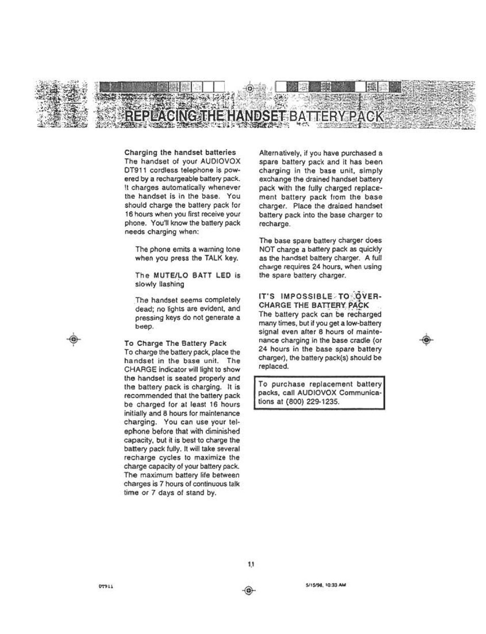 Audiovox DT 911 User Manual | Page 11 / 23