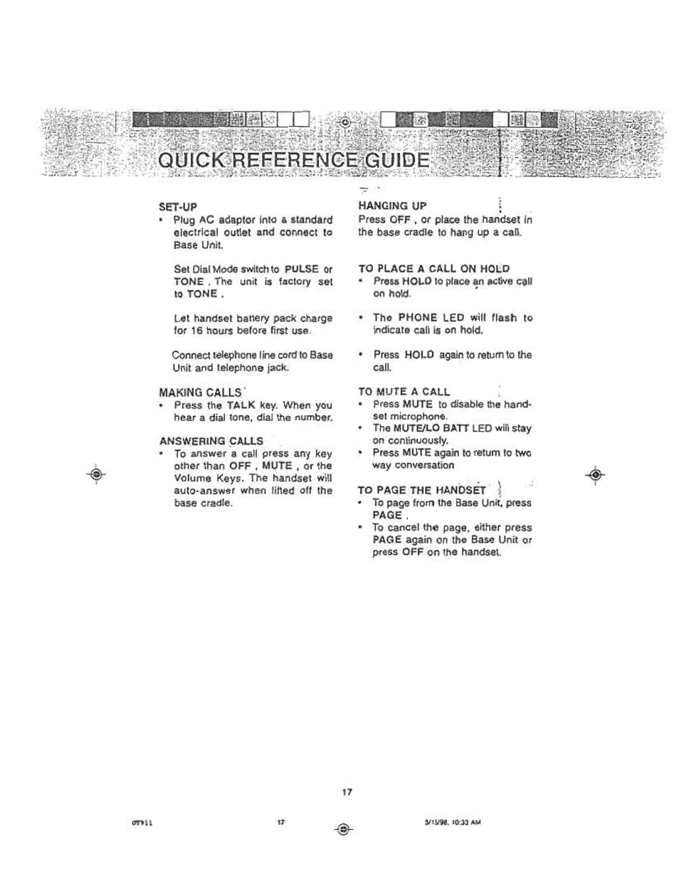 Set-up | Audiovox DT 911 User Manual | Page 17 / 23