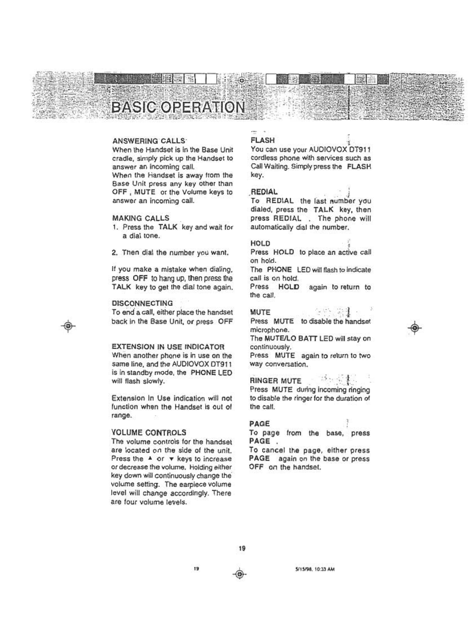 Audiovox DT 911 User Manual | Page 19 / 23