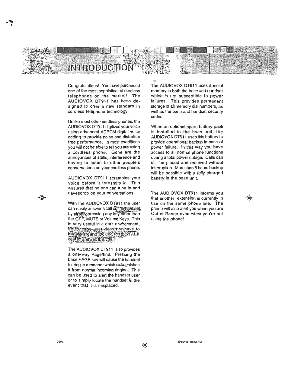 Audiovox DT 911 User Manual | Page 2 / 23