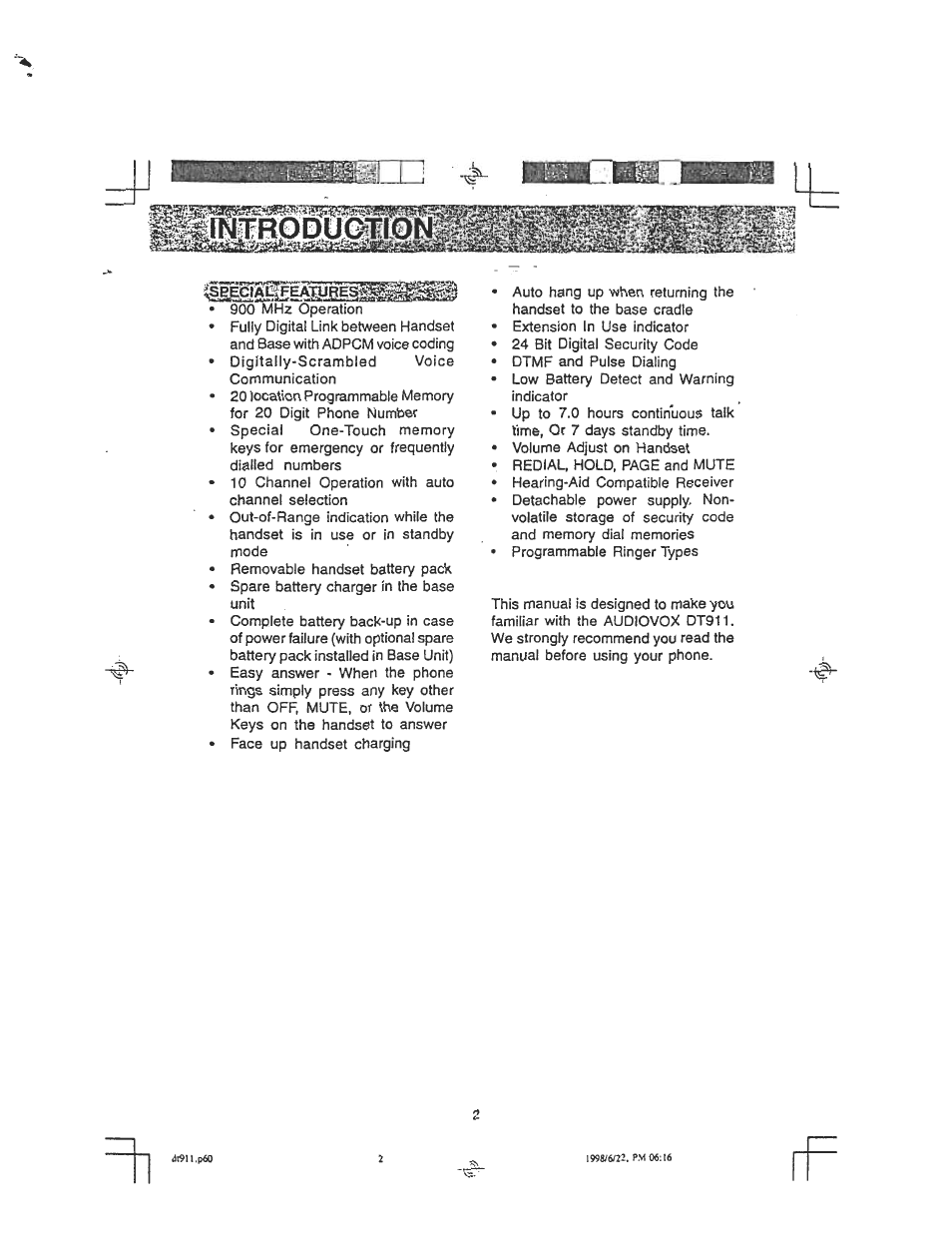 Audiovox DT 911 User Manual | Page 3 / 23