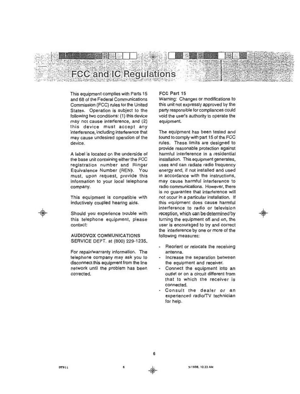 Audiovox DT 911 User Manual | Page 6 / 23