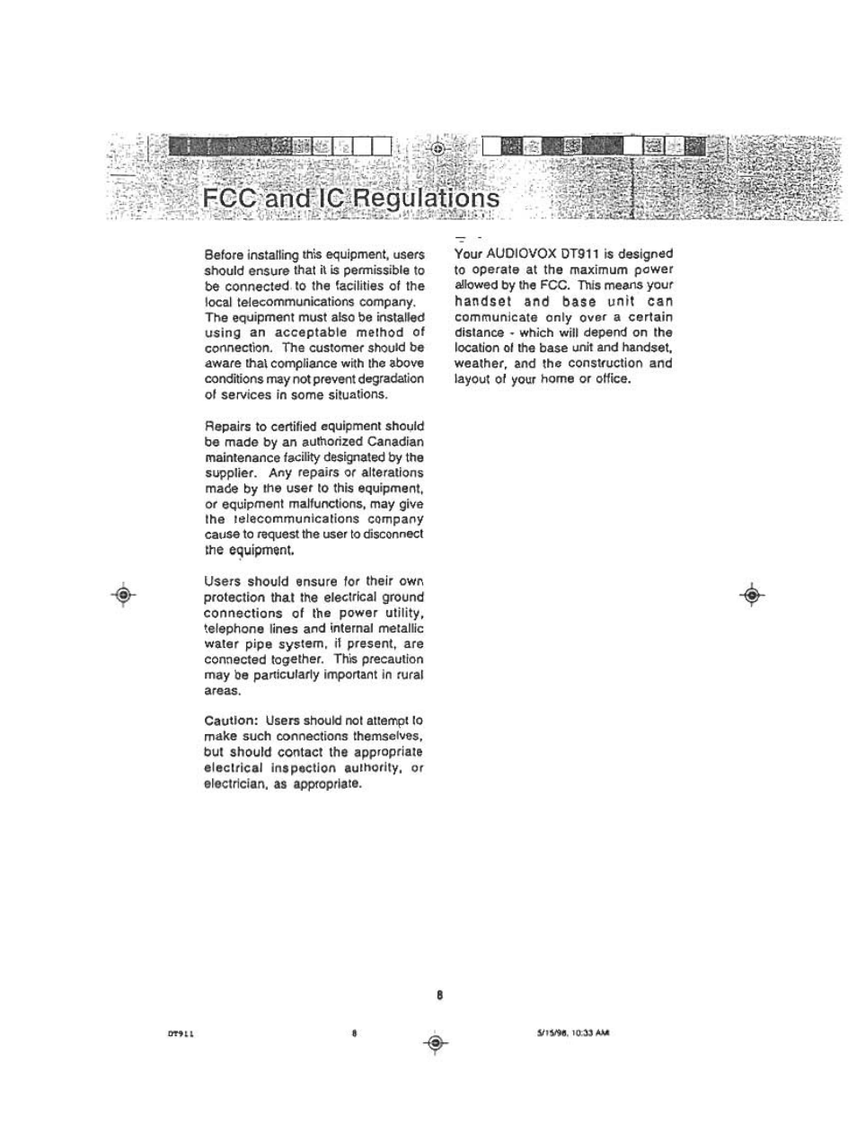 Audiovox DT 911 User Manual | Page 8 / 23