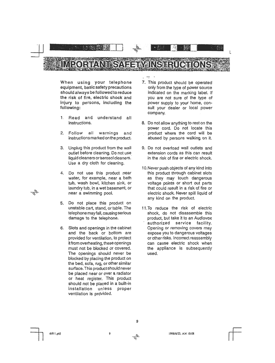 Audiovox DT 911 User Manual | Page 9 / 23