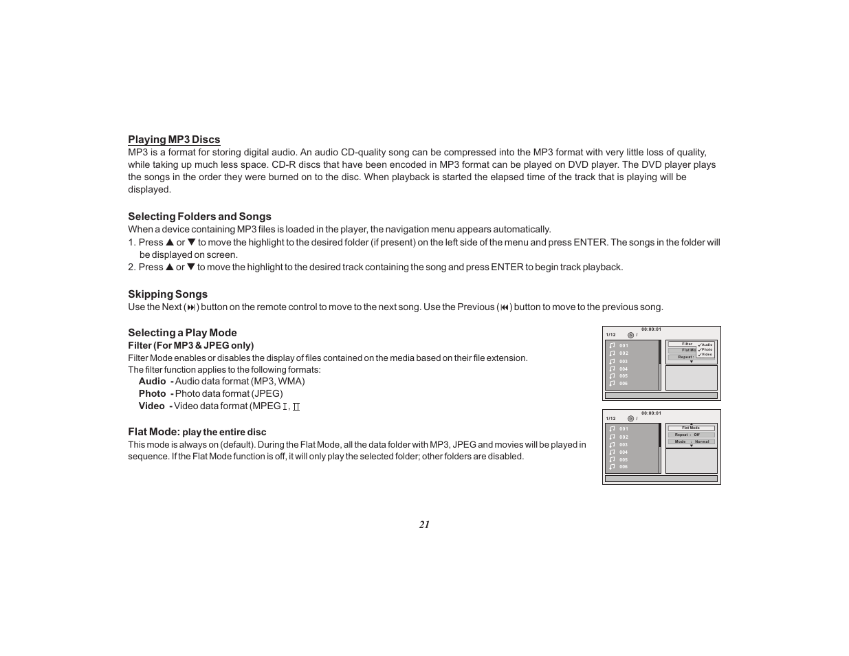 21 playing mp3 discs | Audiovox Mobile Video VOD108FR User Manual | Page 25 / 56